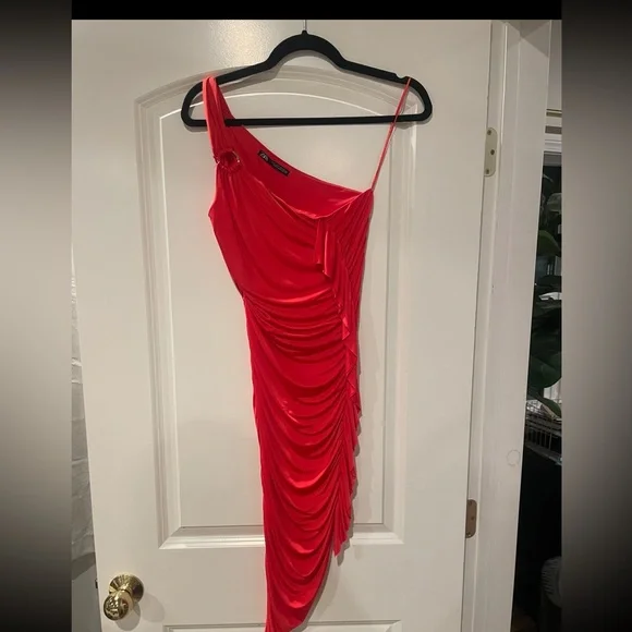 navy blue dress for baby girl ZW COLLECTION ASYMMETRIC MIDI DRESS - Bright red main image 1